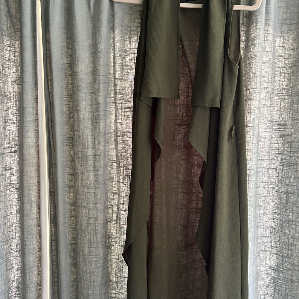 Olive Green Sleeveless Drape Vest